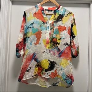 Charlie B Floral Cotton Rayon Gauze Short Sleeve Shirt Women Sz PS petite Small